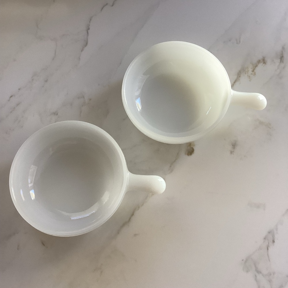 Glasbake White Glass Soup Bowls with Handles 11 Oz Set of 2